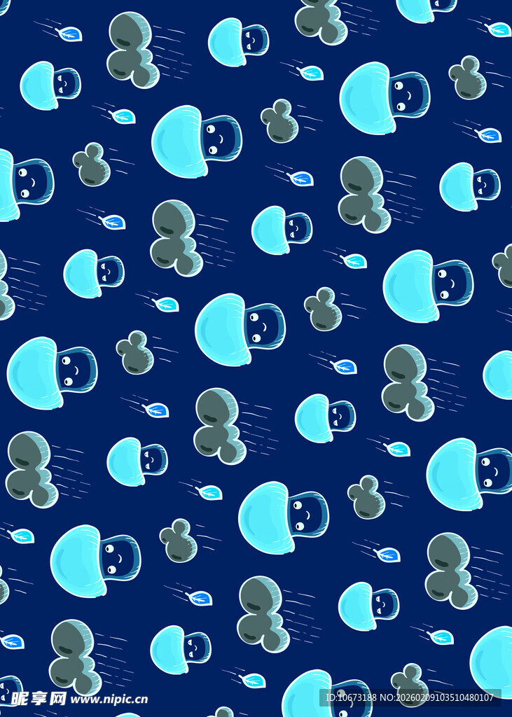 蓝色卡通图案无缝背景图