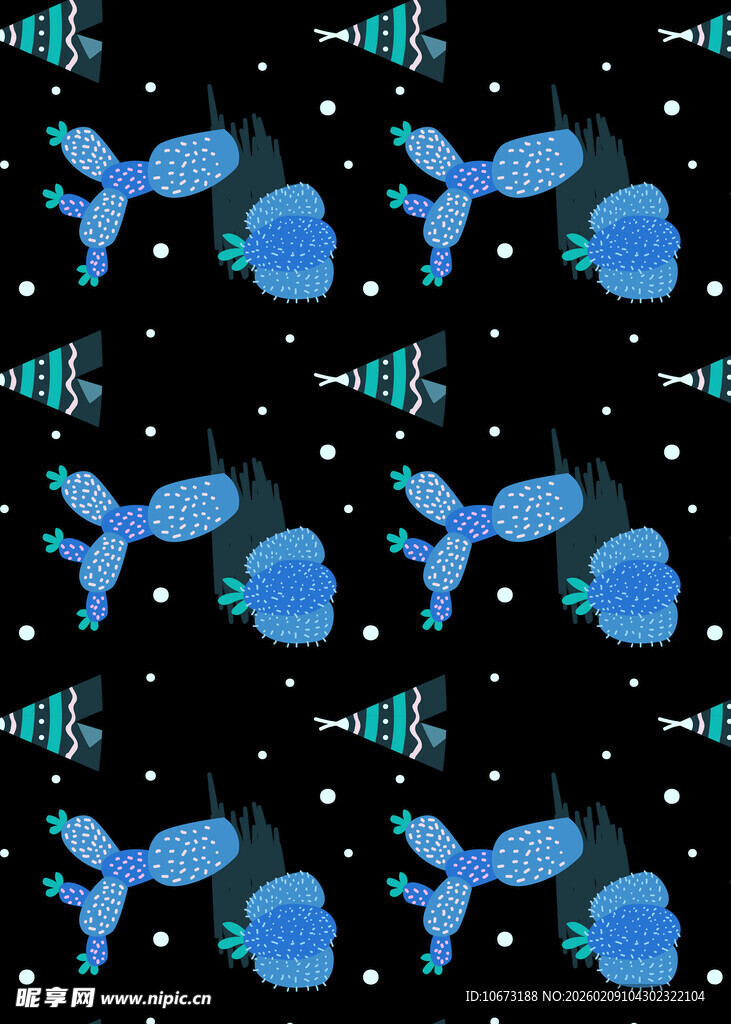 蓝色卡通图案黑色背景图