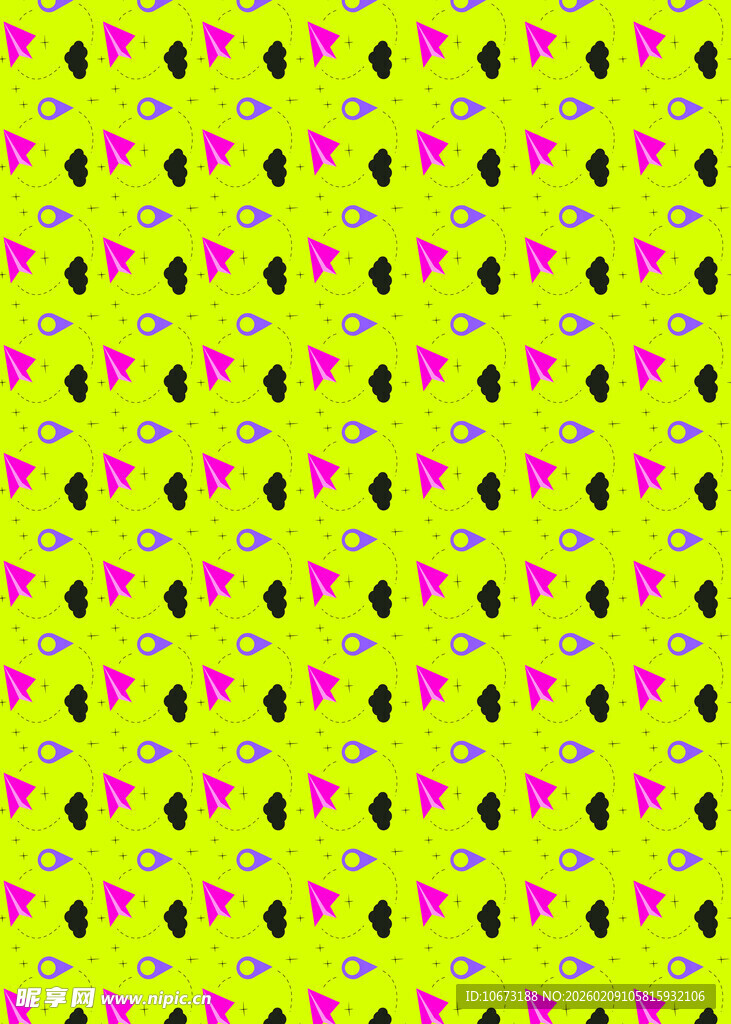 黄绿底色粉色点缀图案