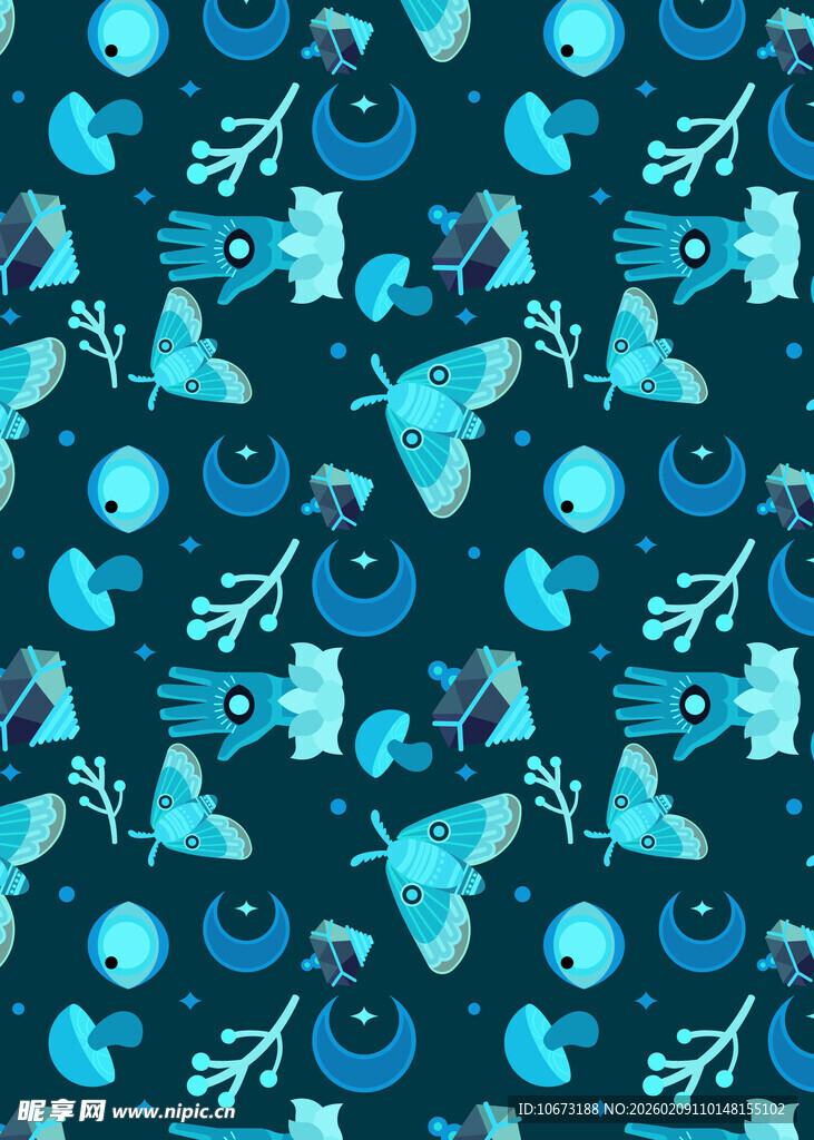蓝色太空元素无缝图案