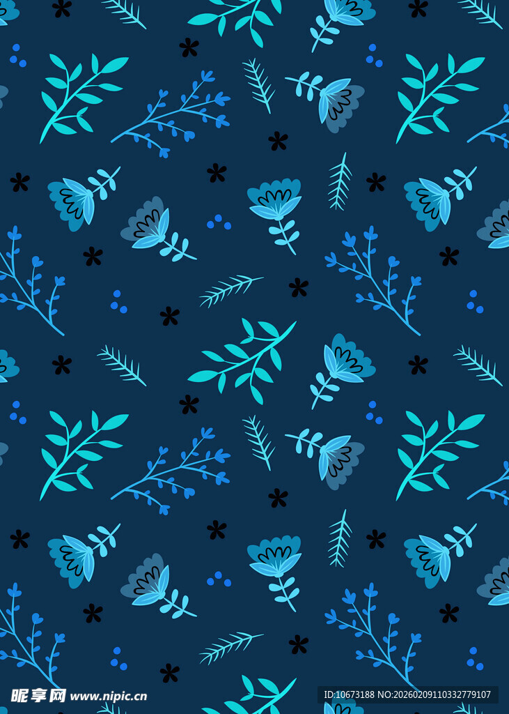 蓝色植物花卉图案背景