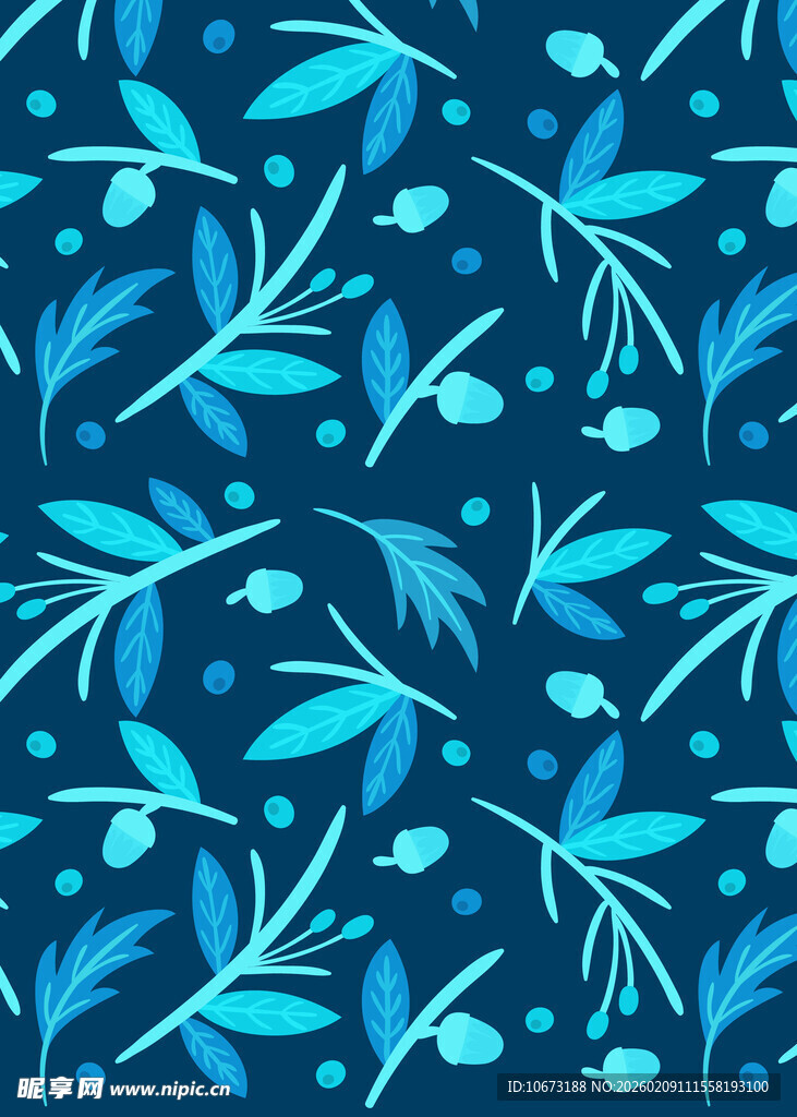 蓝色植物图案背景纹理