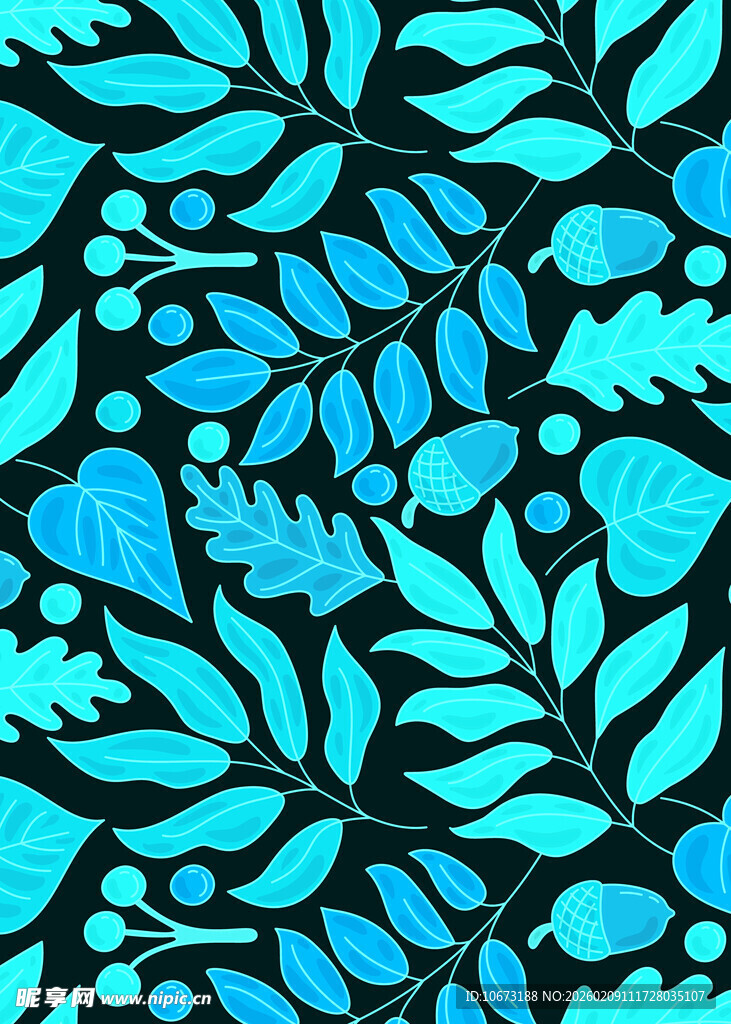 蓝绿色树叶图案背景