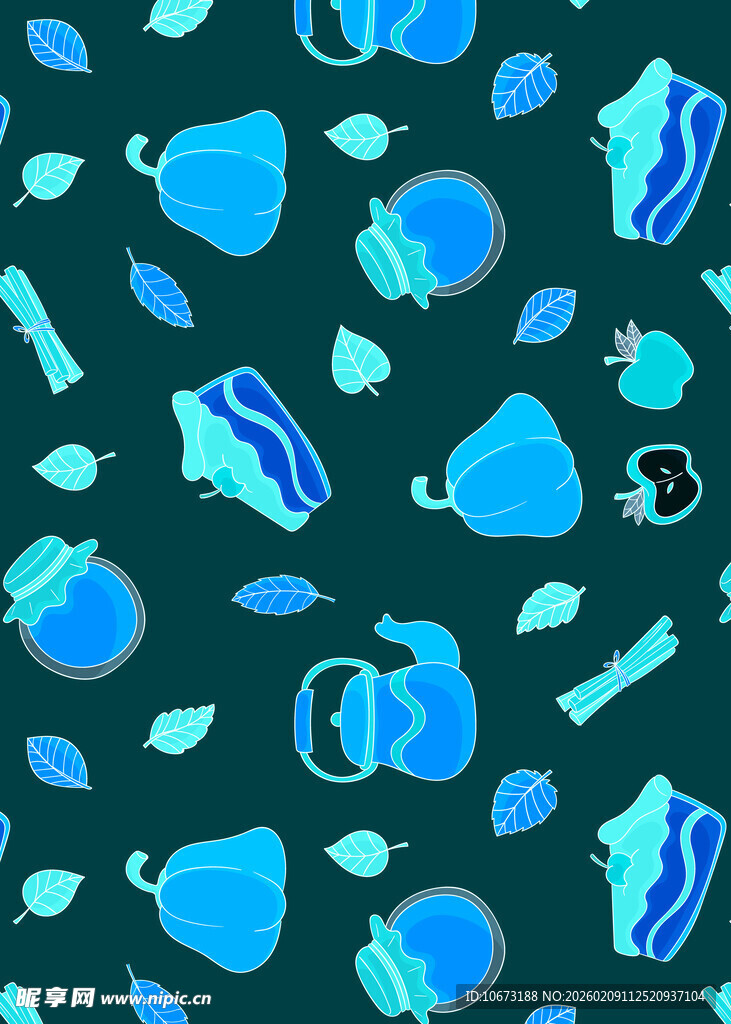 蓝色手绘风杯子图案背景