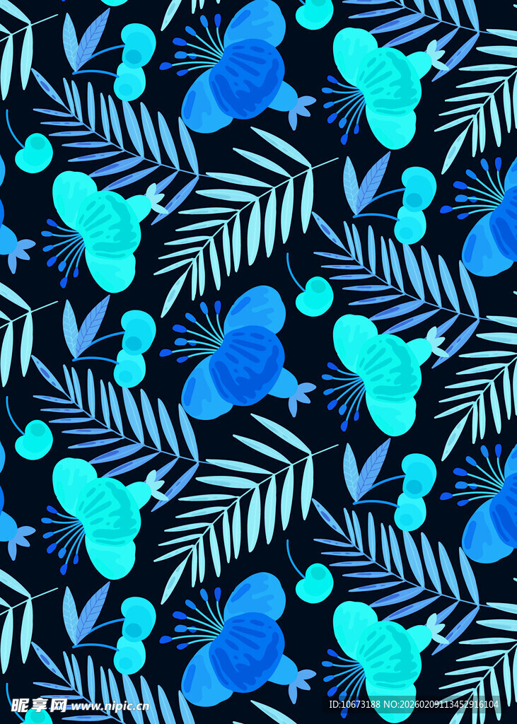 蓝黑几何植物图案背景