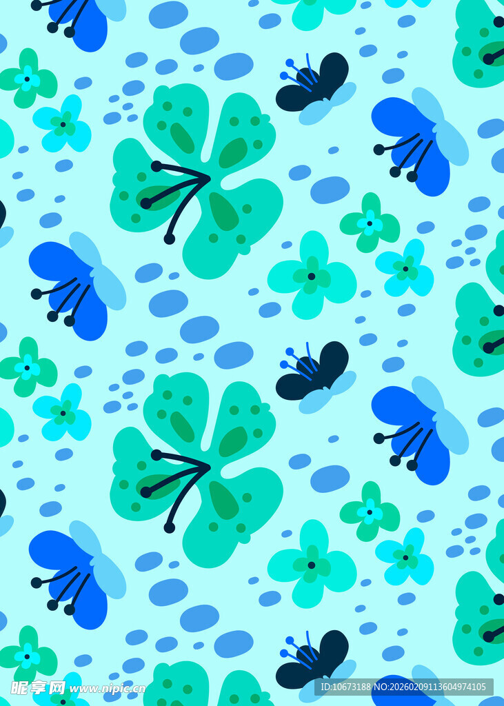 清新蓝绿四叶草昆虫图案