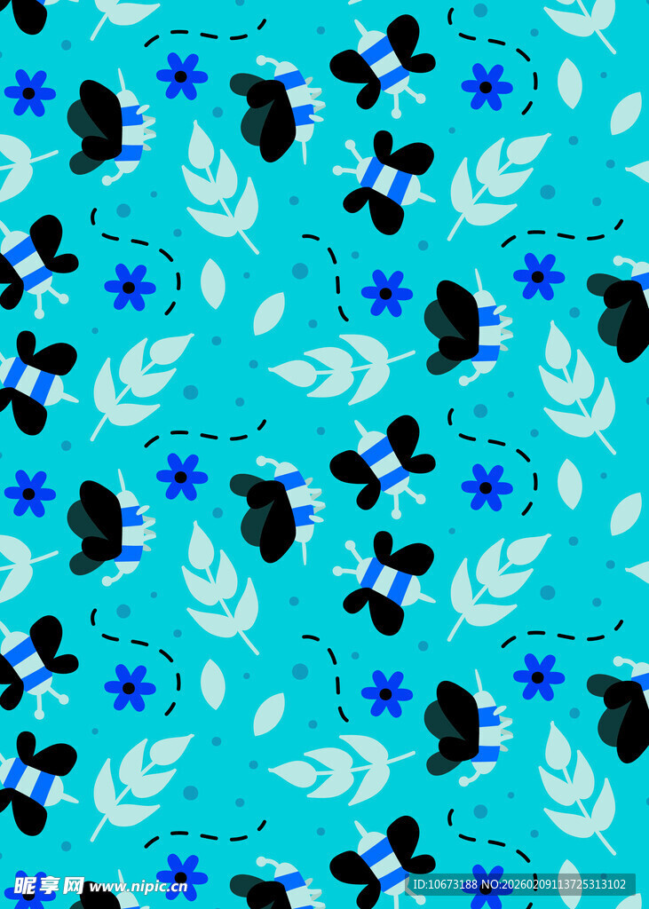 蓝底花卉图案背景纹理