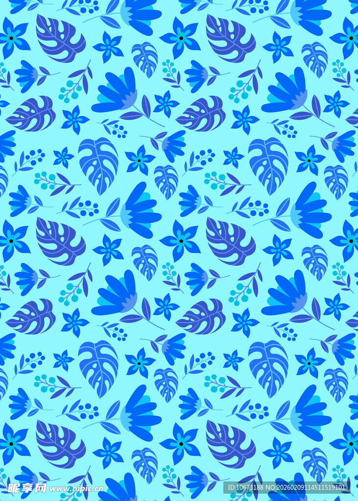 蓝色海洋风花纹图案背景
