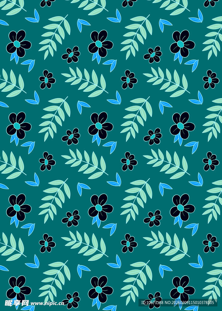 蓝底花卉植物图案纹理