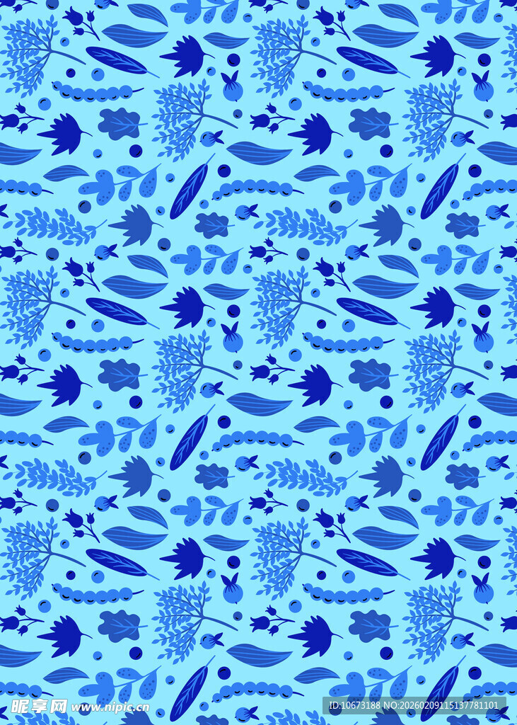 蓝色海洋风鱼类花纹图案