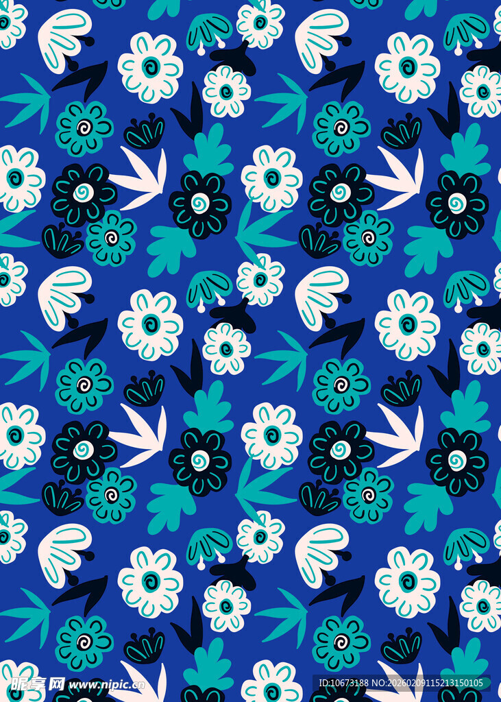 蓝底花卉图案纹理设计