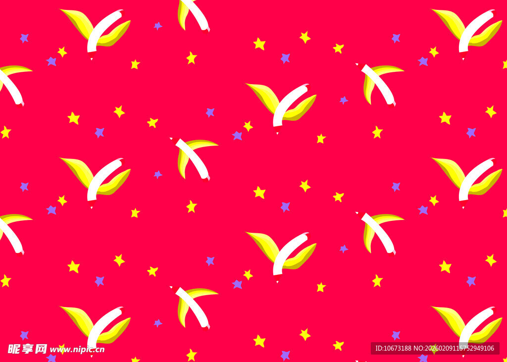 红色背景飞鸟图案设计