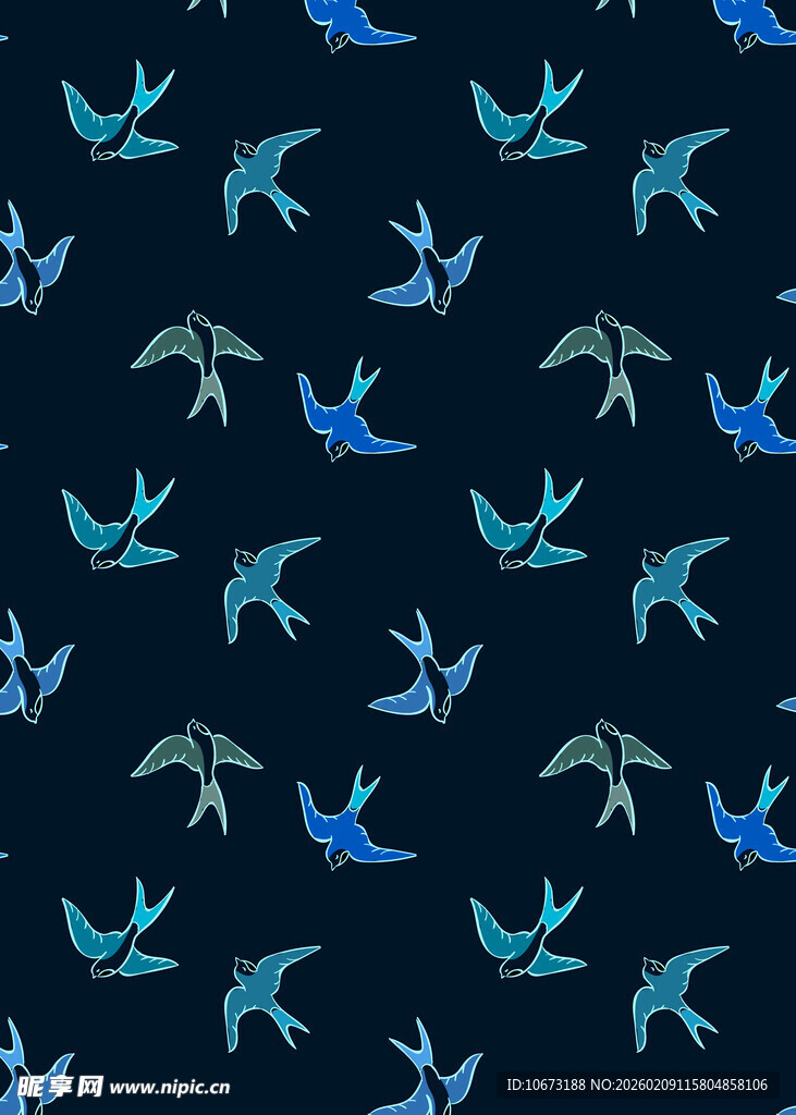 蓝色飞鸟图案背景纹理