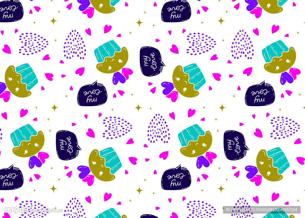 卡通糖果爱心无缝图案背景