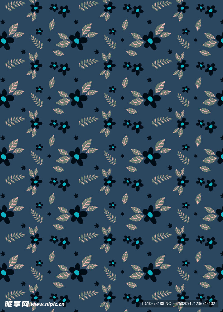 蓝色花卉图案布料纹理