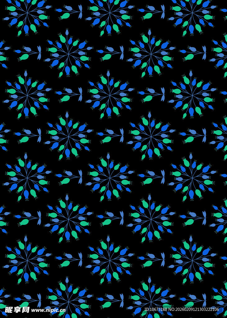 蓝色花卉图案无缝背景