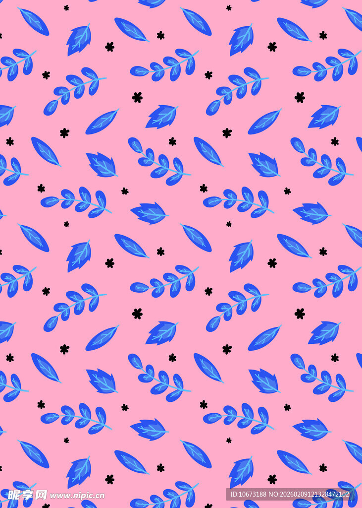 粉色底蓝色叶子图案背景