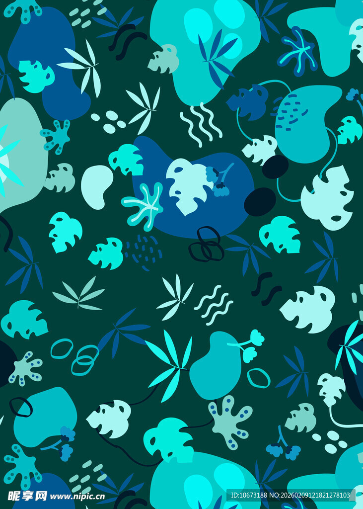 蓝绿色植物花卉图案背景