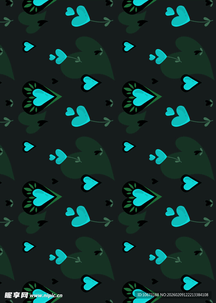 蓝心黑底无缝图案