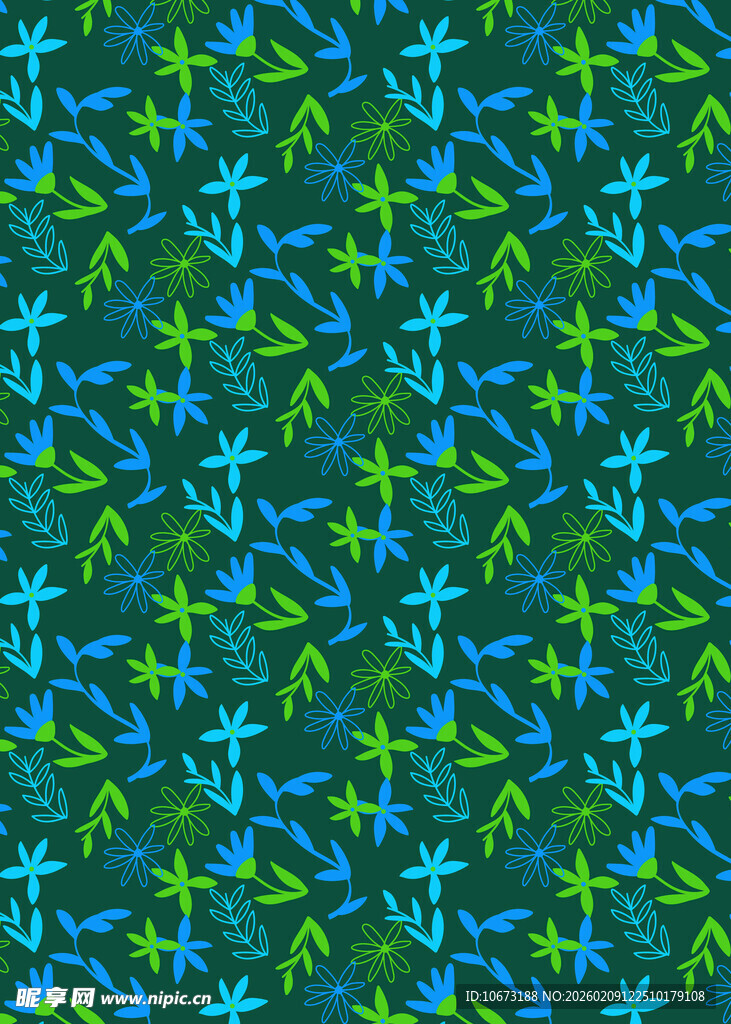 蓝绿相间的热带植物图案