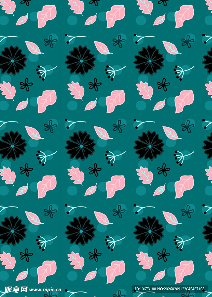 蓝底粉黑花卉图案背景
