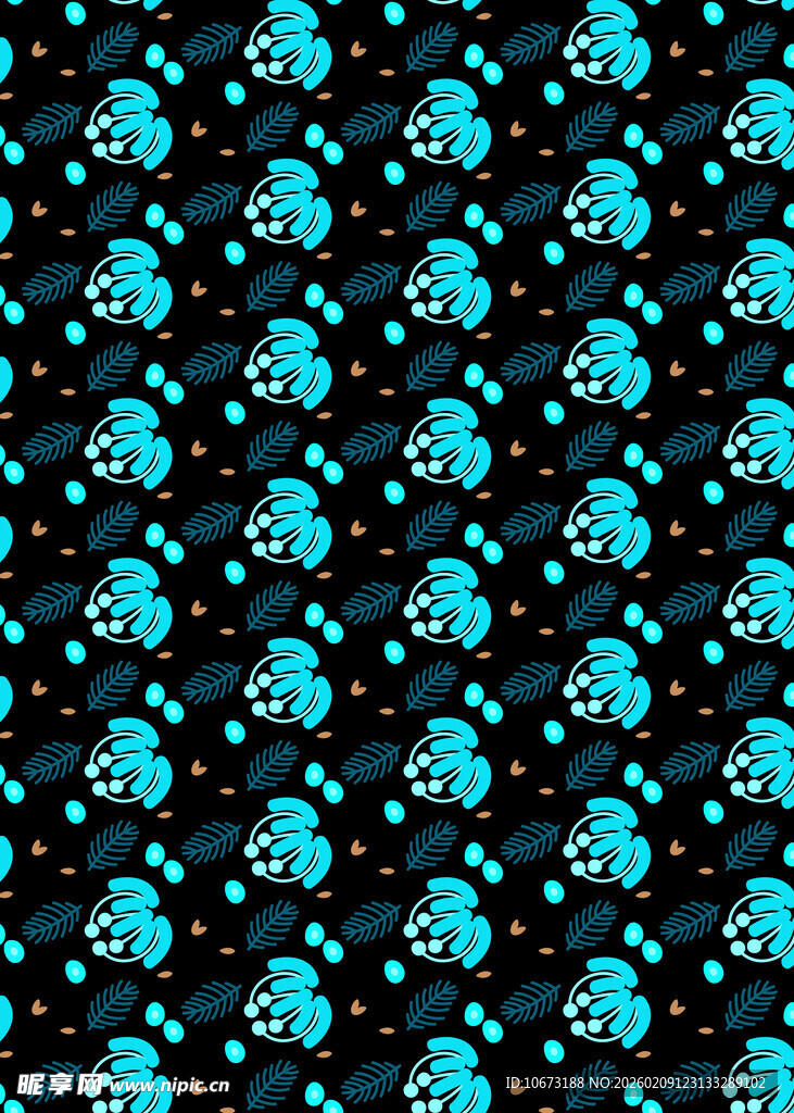 蓝色卡通图案黑色背景纹理