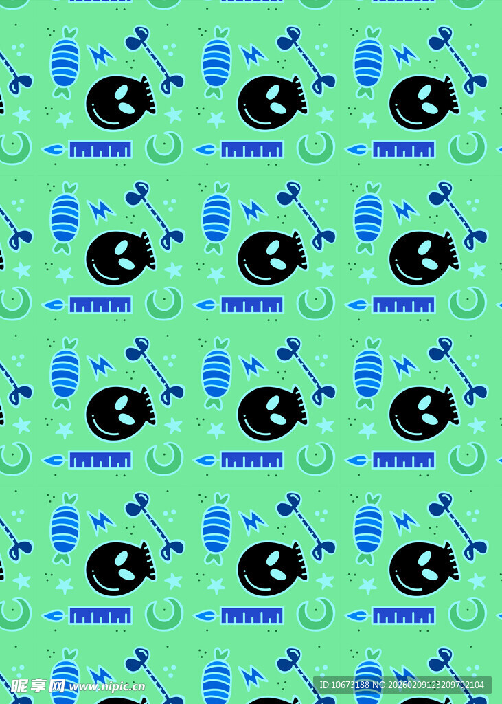 绿色背景的卡通小鱼图案