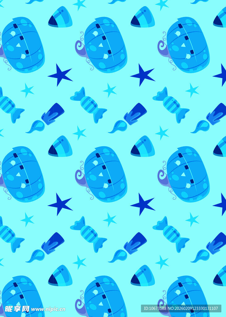 蓝色卡通太空元素无缝图案