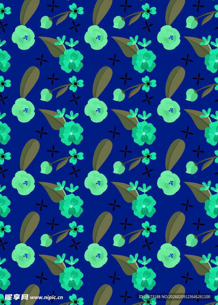 蓝底绿植花卉图案纹理