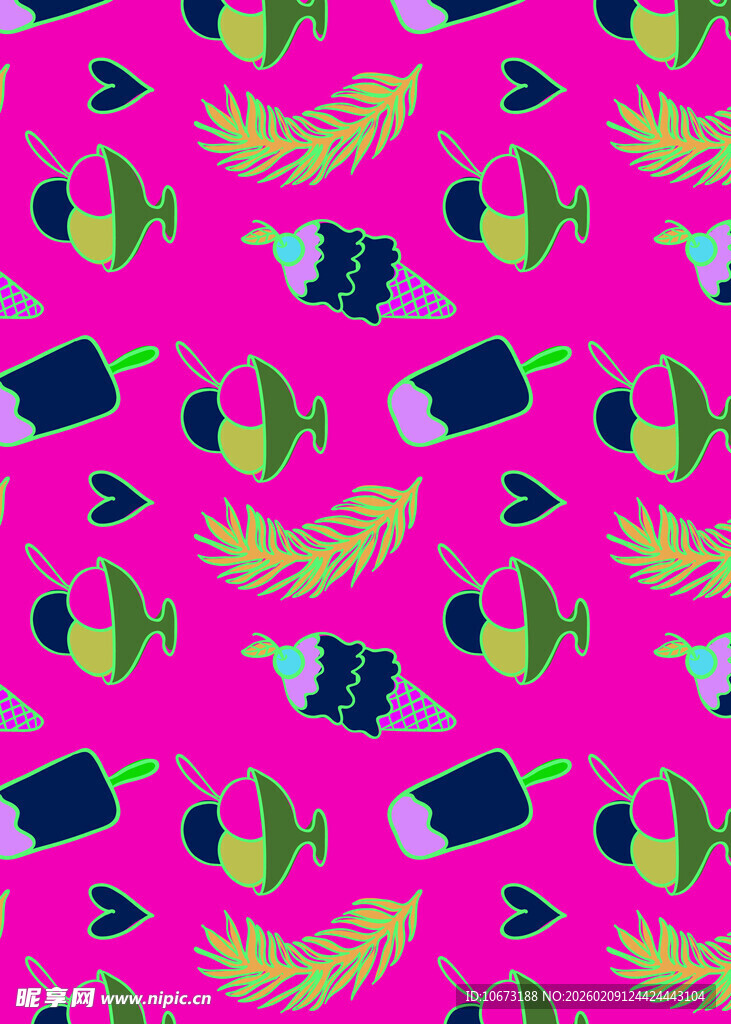 粉色背景卡通图案印花