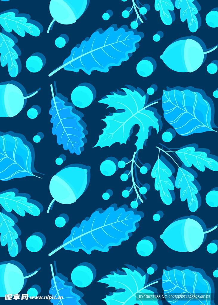 蓝调树叶圆点无缝图案