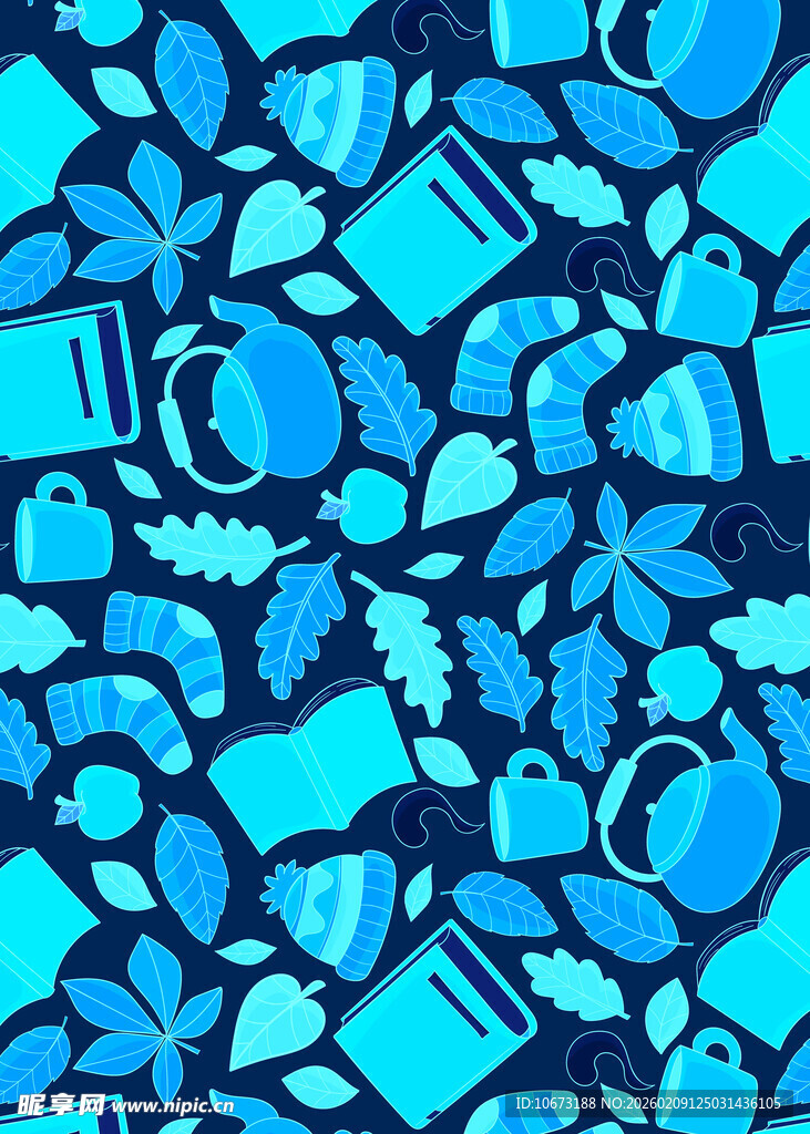 蓝色卡通图标拼接图案