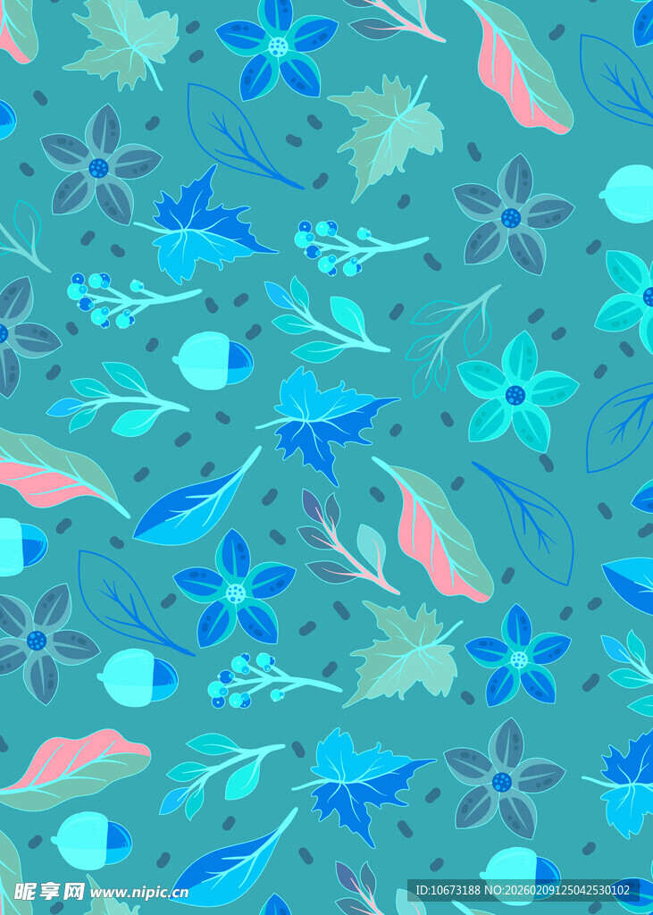 蓝绿花卉叶子图案纹理