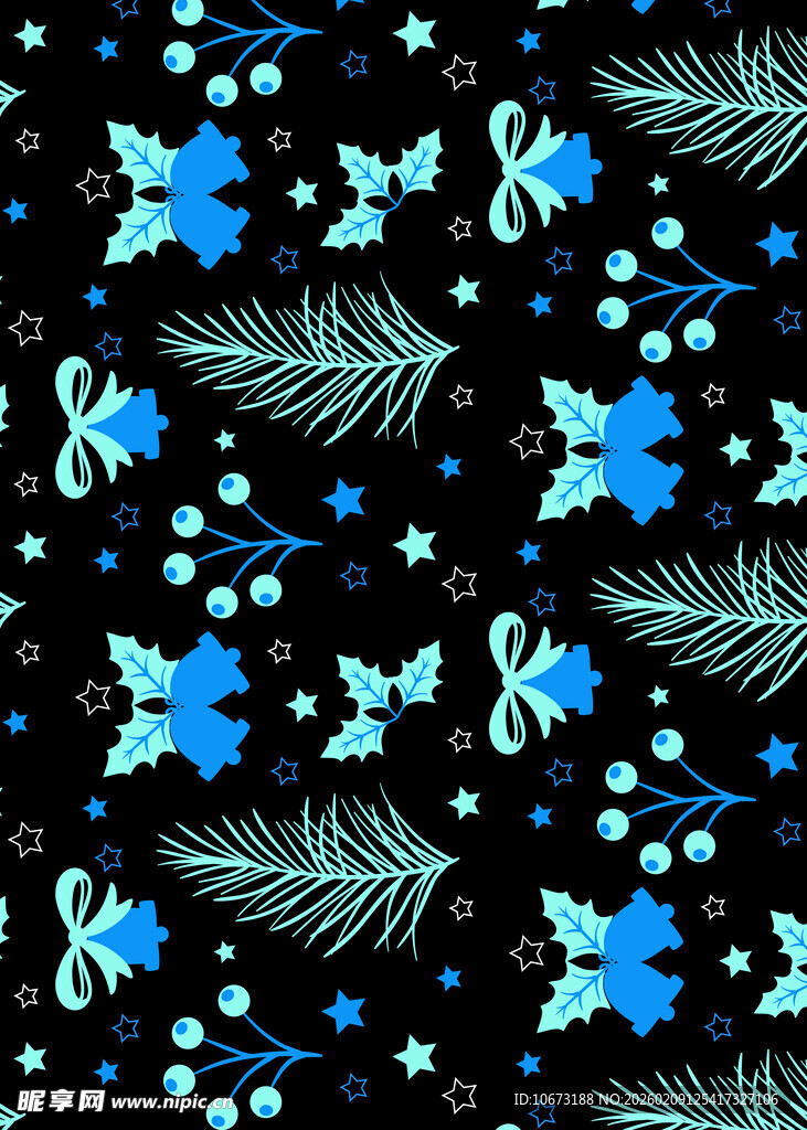 蓝黑花卉植物图案背景