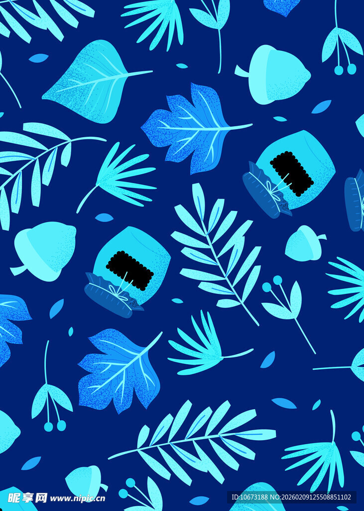 蓝色植物图案背景设计