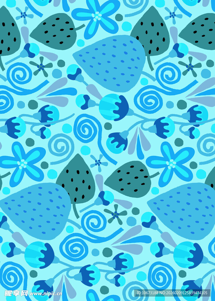 蓝调花卉几何图案纹理