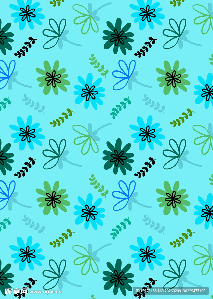 蓝底多彩花卉图案背景