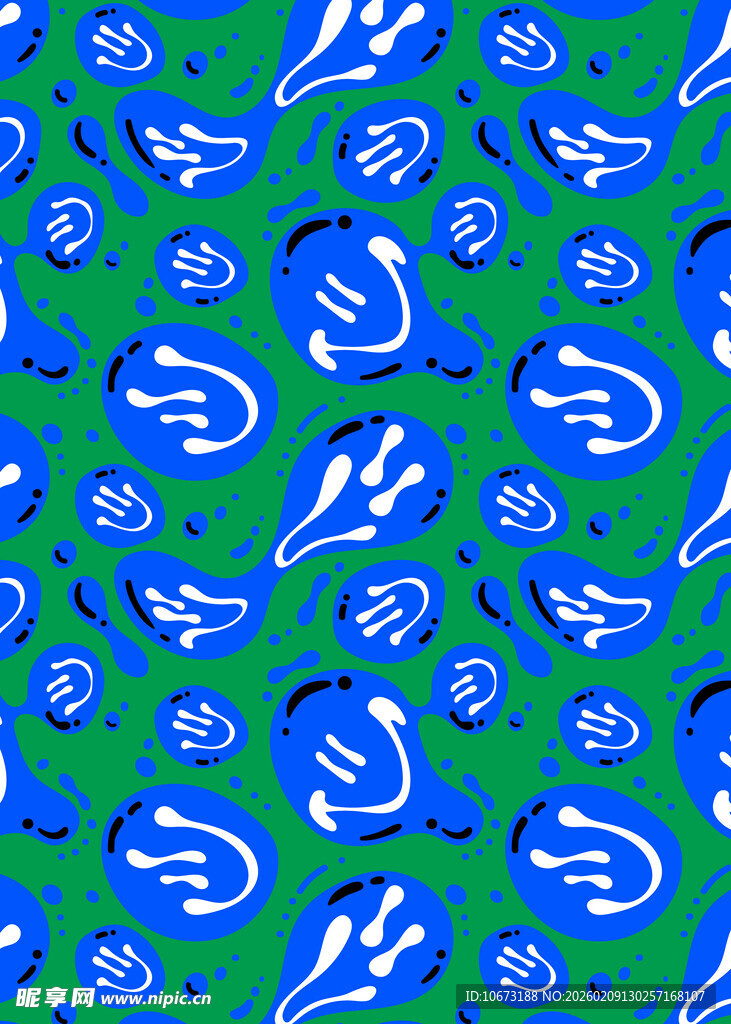 蓝白图案绿色背景纹理