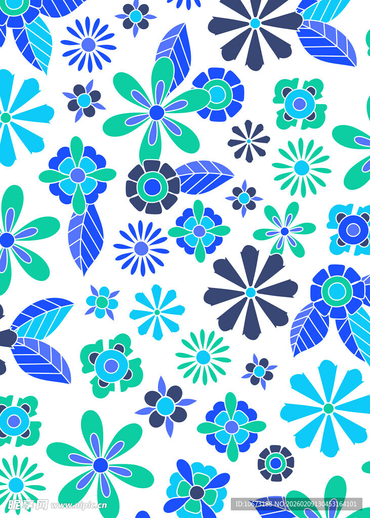 蓝绿花卉图案背景设计