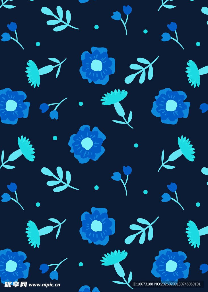 蓝色花卉昆虫图案背景