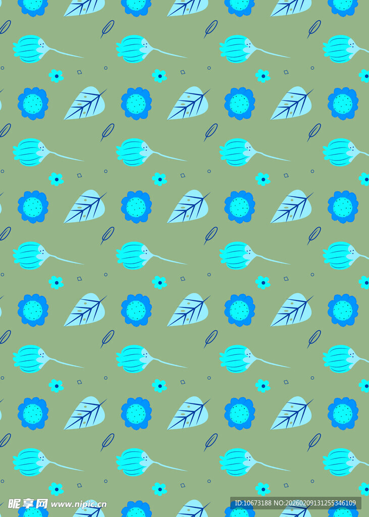 蓝绿底色海洋元素图案