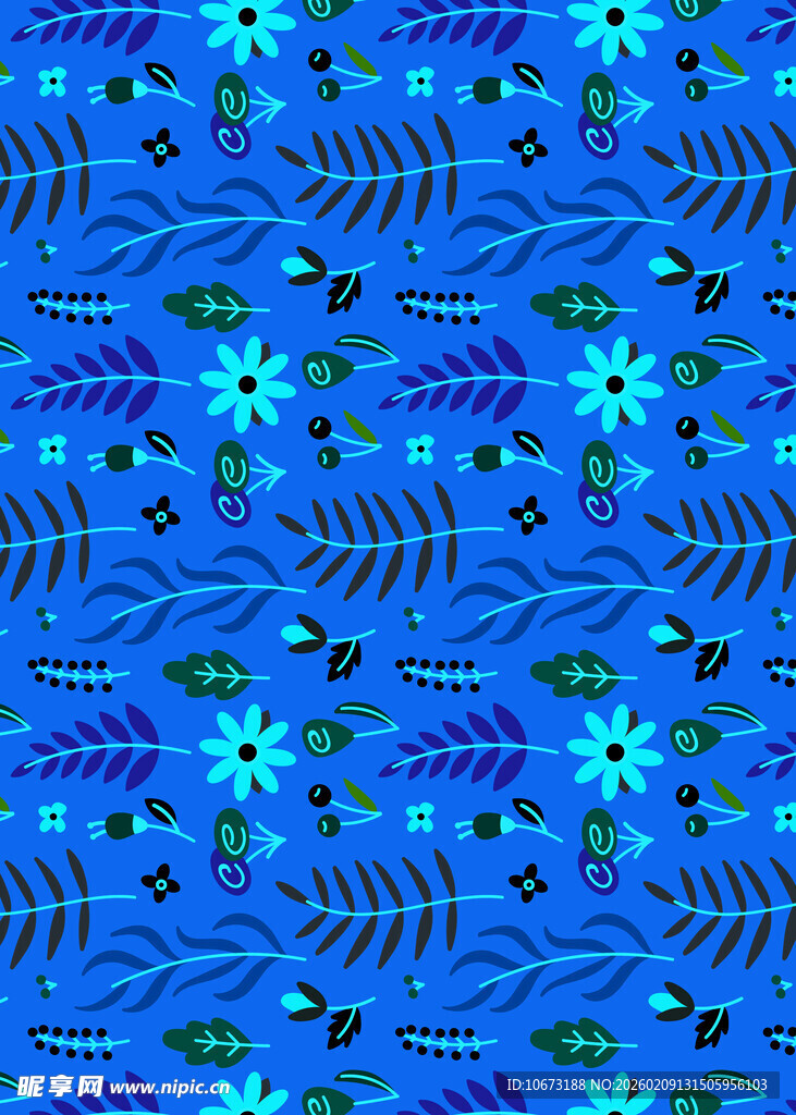 蓝色抽象花卉图案背景