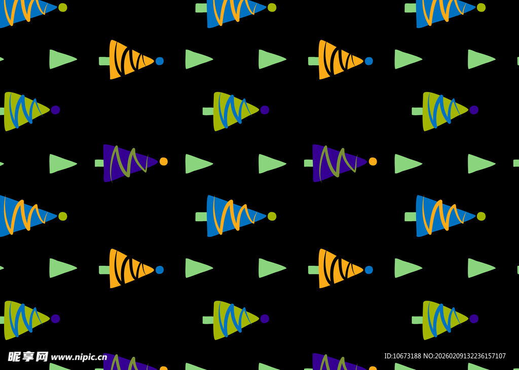 多彩几何鱼形无缝图案