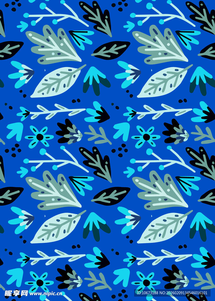 蓝色海洋风植物图案背景