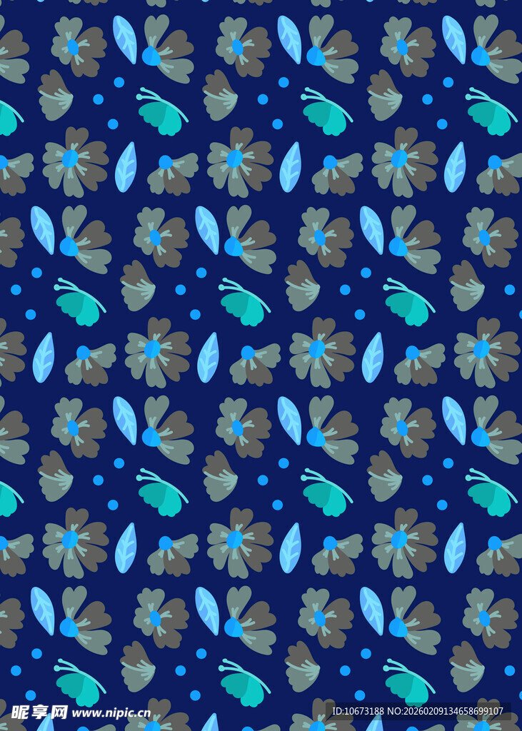 蓝色花卉图案无缝背景