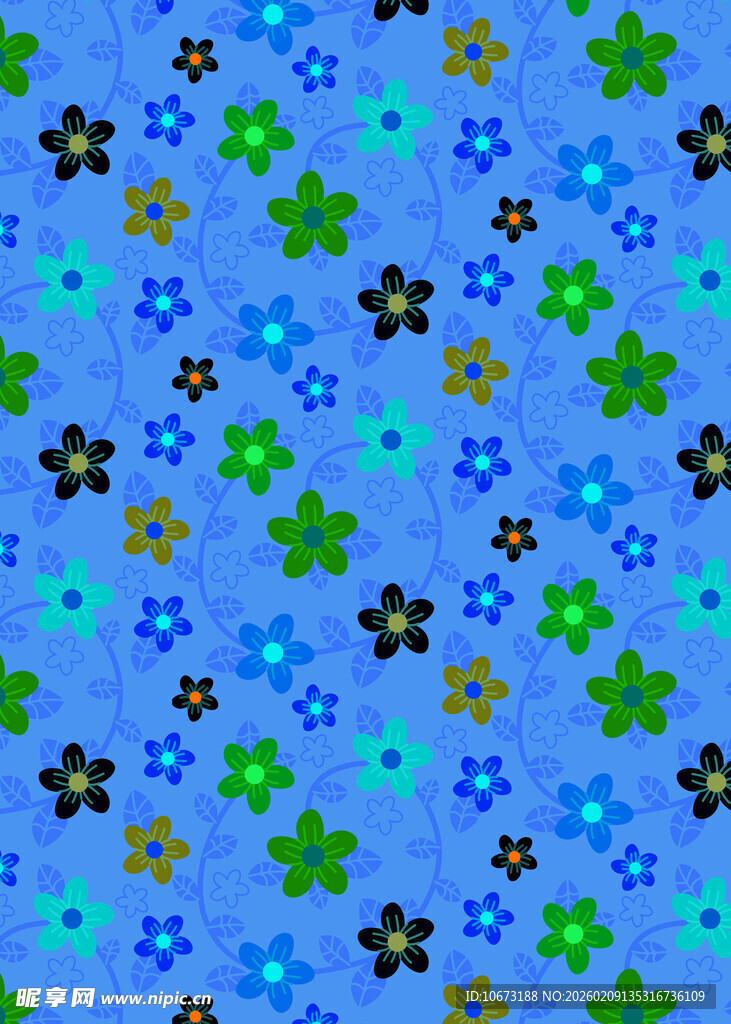 蓝色背景多彩小花图案