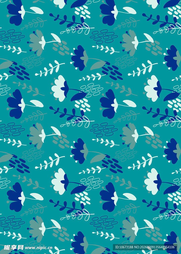 蓝底花卉无缝图案