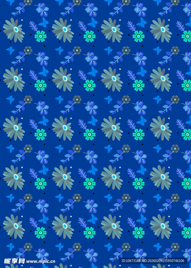 蓝色底花卉图案纹理