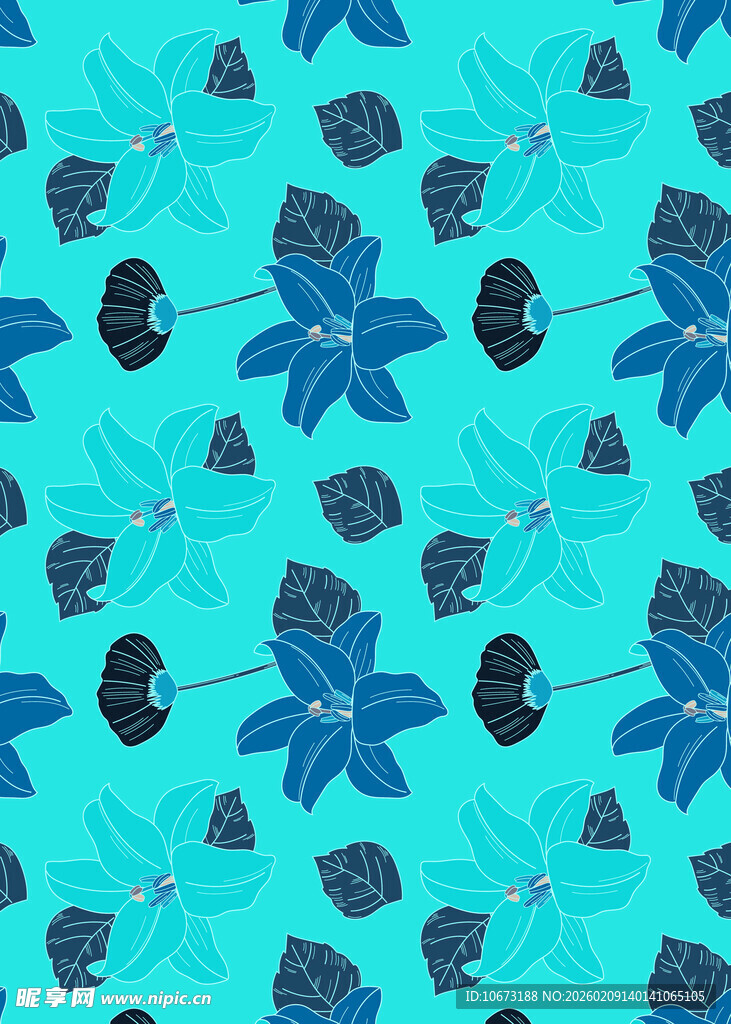 蓝绿底花卉图案纹理