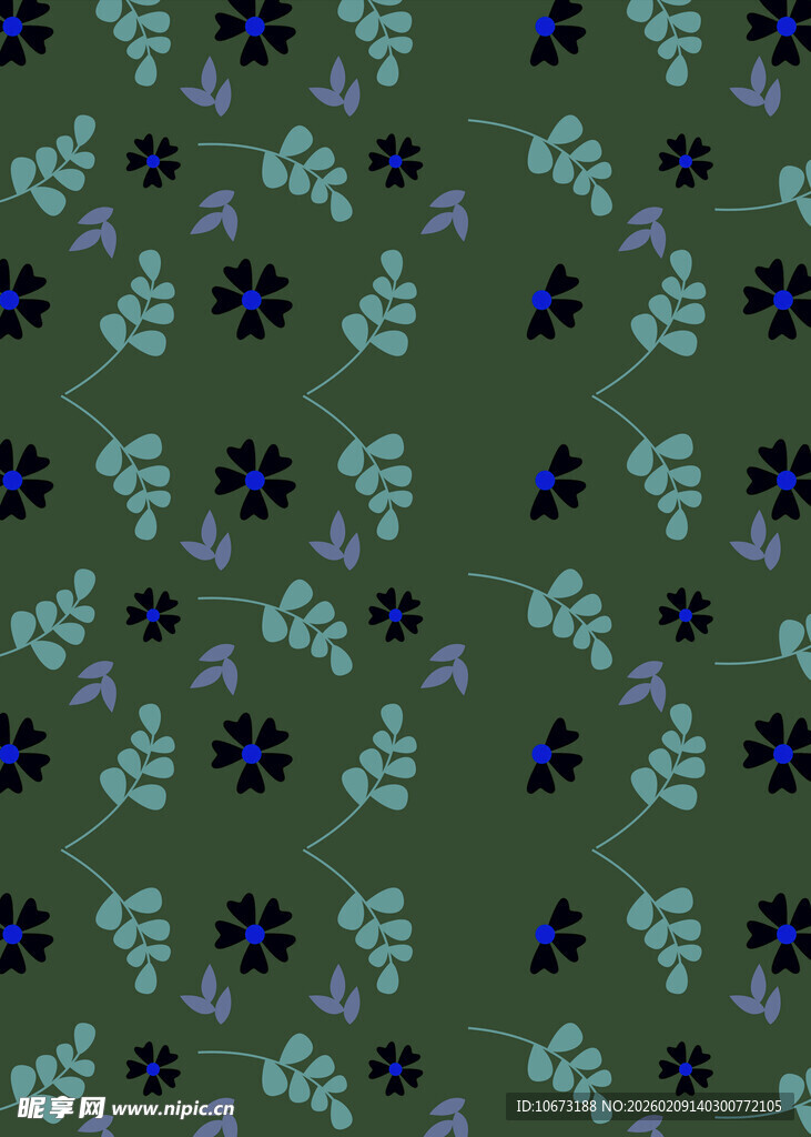 深绿底蓝紫花卉图案